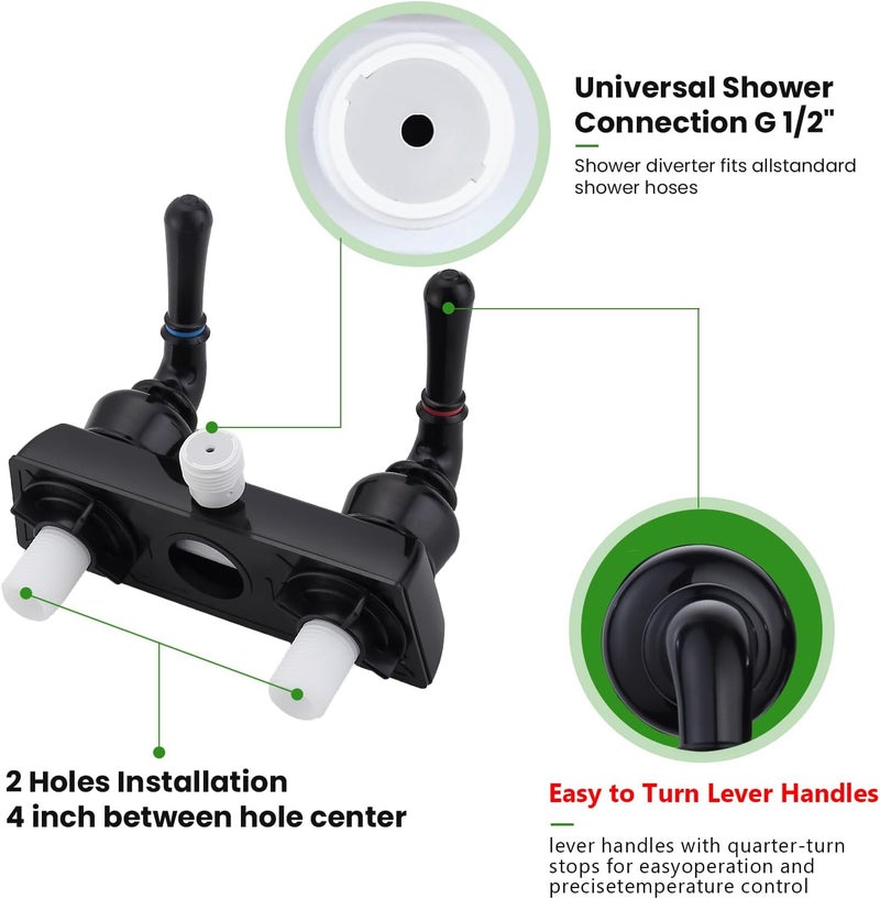 gcbcrit RV Shower Faucet, Camper Shower Faucet Diverter with Classical Handles, 4" RV Shower Valve Diverter for Camper Van, Outside and Inside Bathroom Shower (Black) - Image 5